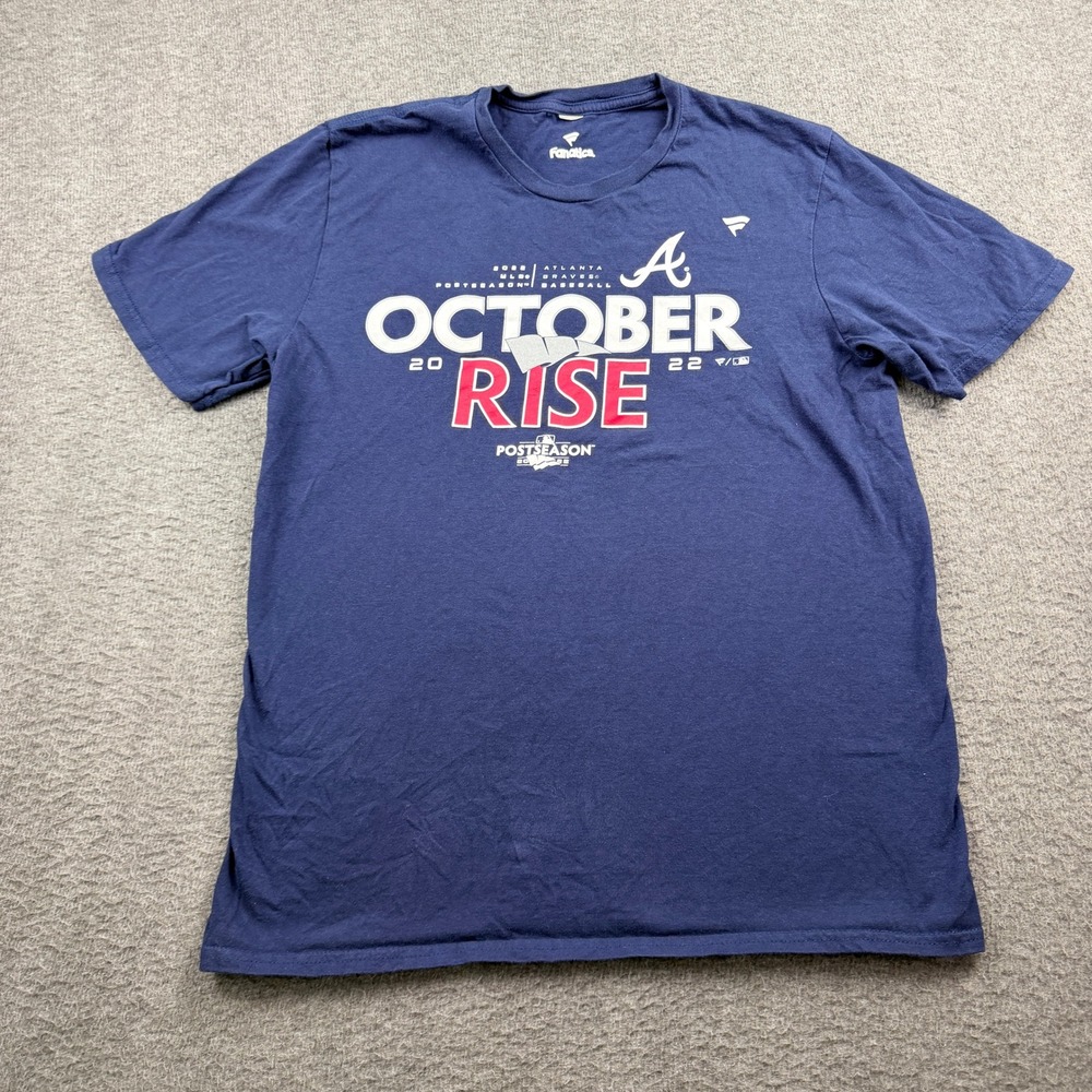 Fanatics Atlanta Braves‎ 2022 MLB Postseason October Rise Women's M Navy T-Shirt